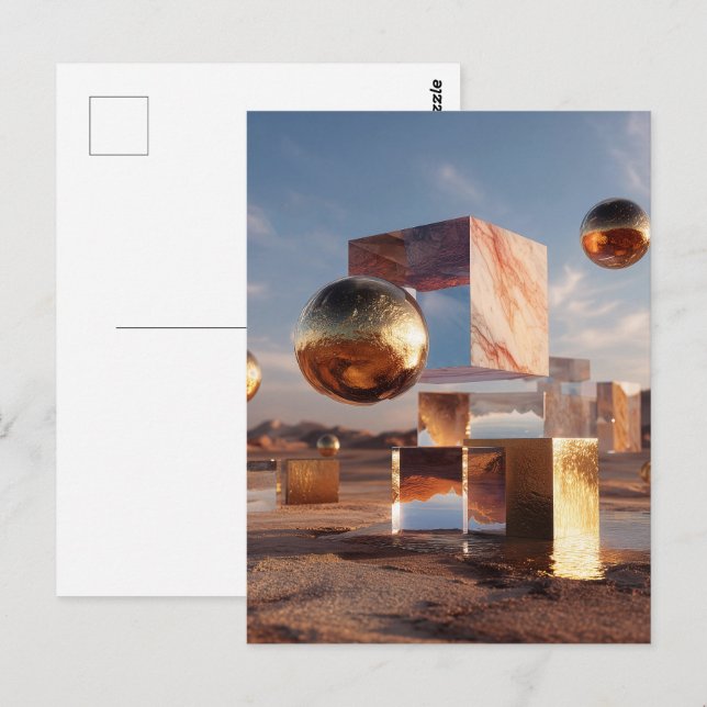 Surrealistisk geometrisk komposition med gyllene s vykort (Fram/baksida)