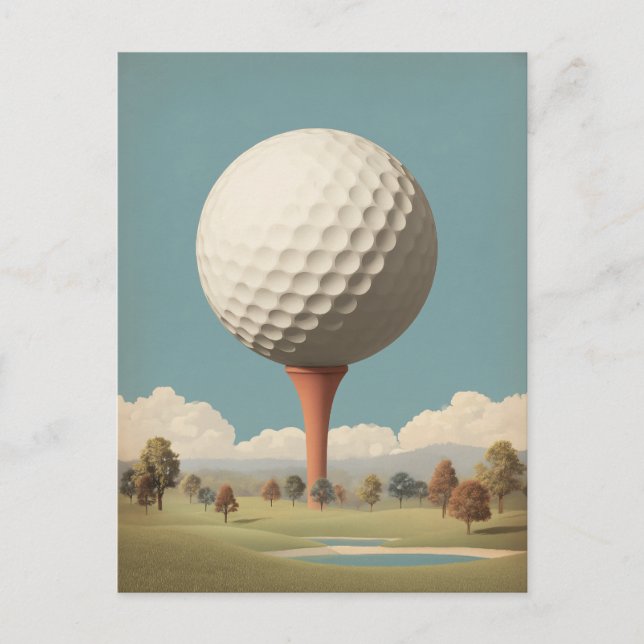 Surrealistisk golfboll landskap vykort (Framsida)