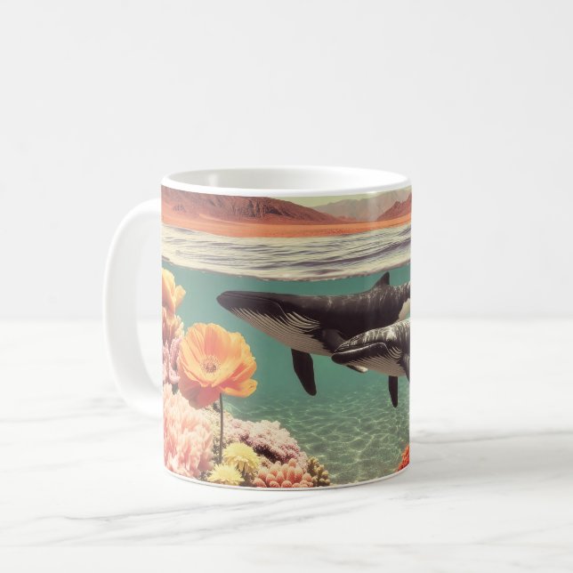 Surrealistisk havsscen med valar och korall kaffemugg (Framsida vänster)