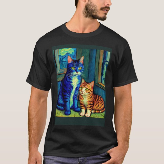 Surrealistisk Impressionistisk Katt Impressionism  T Shirt (Framsida)