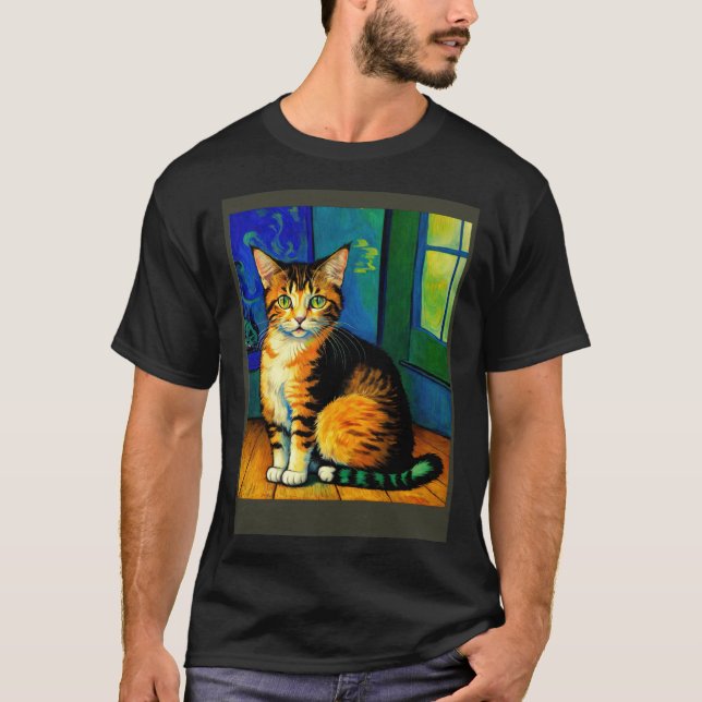 Surrealistisk Impressionistisk Katt Impressionism  T Shirt (Framsida)