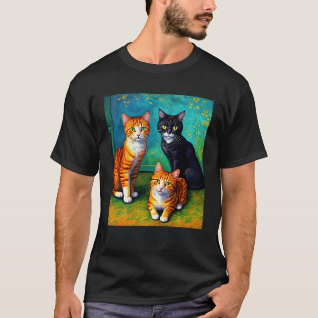Surrealistisk Impressionistisk Katt Impressionism  T Shirt (Framsida)