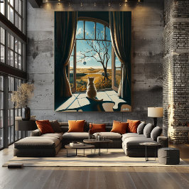 Surrealistisk katt som tittar ut genom fönstret – poster