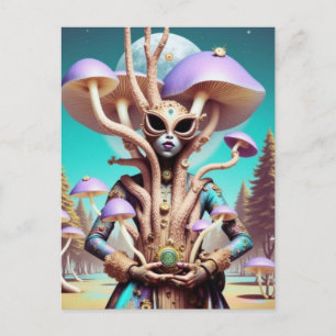 Surrealistisk kvinna och svampar vykort