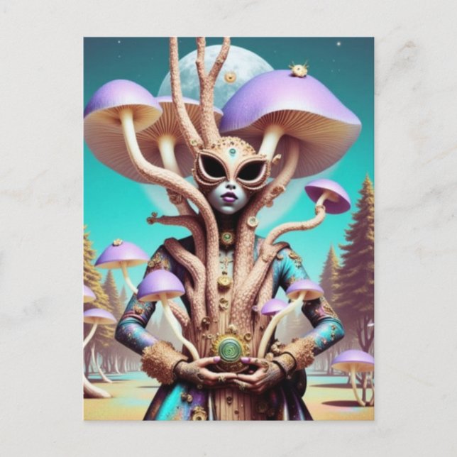 Surrealistisk kvinna och svampar vykort (Framsida)