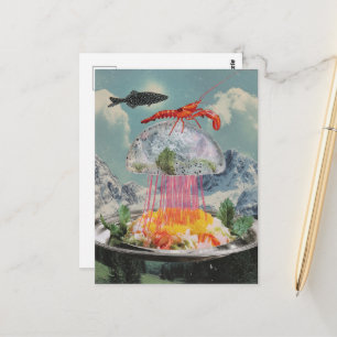 Surrealistisk manet salladskollage vykort