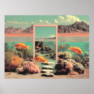 Surrealistisk öken-ocean med dörr poster