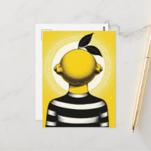 Surrealistisk person med en citron som huvud