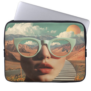 Surrealistisk porträtt med glasögon som reflektera laptop fodral
