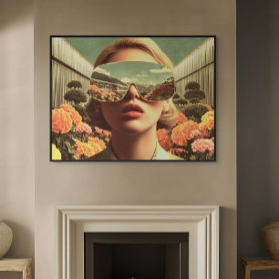 Surrealistisk porträtt med solglasögon som reflekt poster