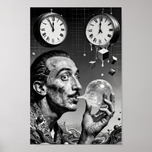 Surrealistisk Porträttaffisch med Smältande Ur Poster
