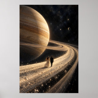 Surrealistisk Saturnus Ringpromenad Konst Poster