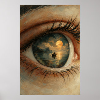 Surrealistisk solnedgångsögonkonsttryck poster