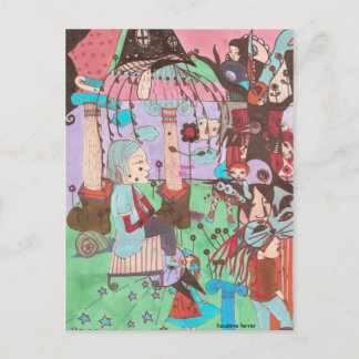 surrealistisk teckning med faustin, vykort