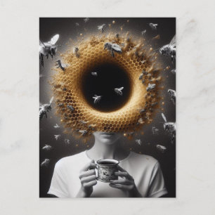 Surrealistisk tekstid bees bikaka svart hål huvud vykort