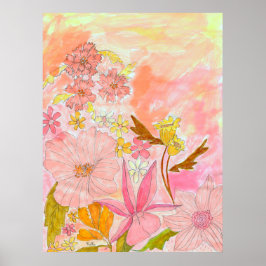 Surrealistisk trädgårds blommig pastell bläck kons poster