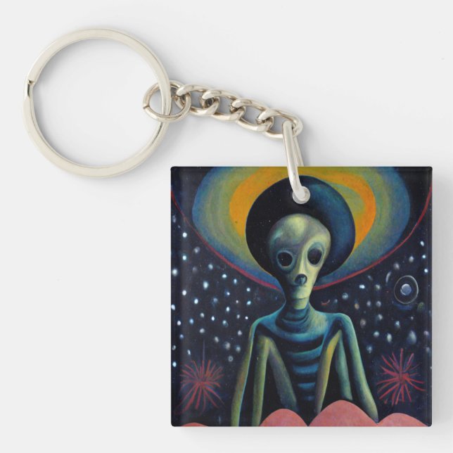 Surrealistisk utomjordisk galax konst nyckelring (Framsidan)