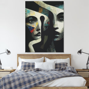 Surrealistiska Abstrakt Flätade Ansikten Canvastryck
