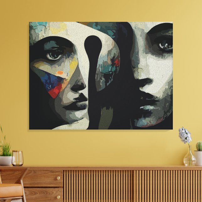 Surrealistiska Abstrakt Flätade Ansikten Canvastryck (Insitu (Vardagsrum))