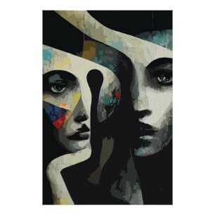 Surrealistiska Abstrakt Inflätade Ansikten Fototryck