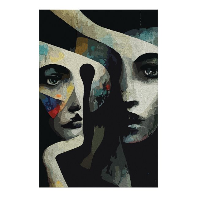 Surrealistiska Abstrakt Inflätade Ansikten Fototryck (Framsidan)