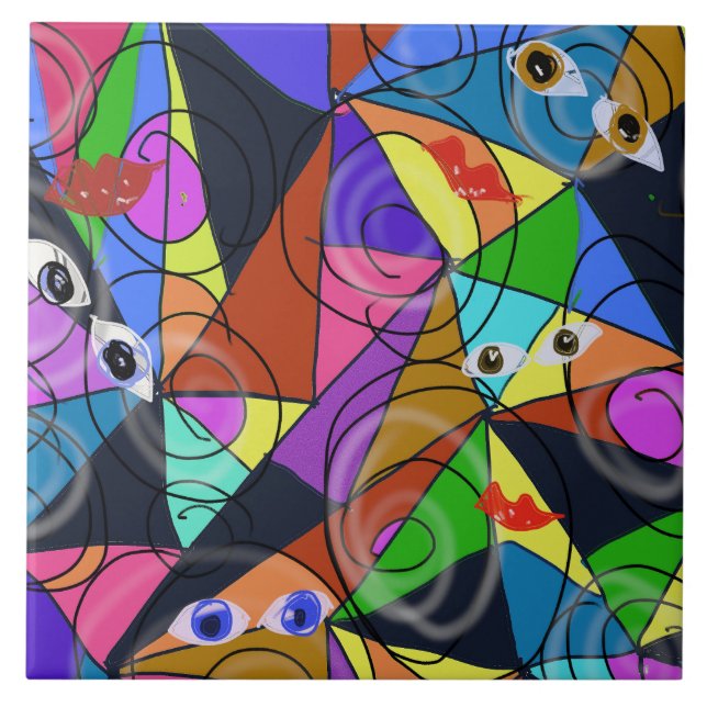 Surrealistiska abstrakta geometriska mönster med ö kakelplatta (Framsidan)