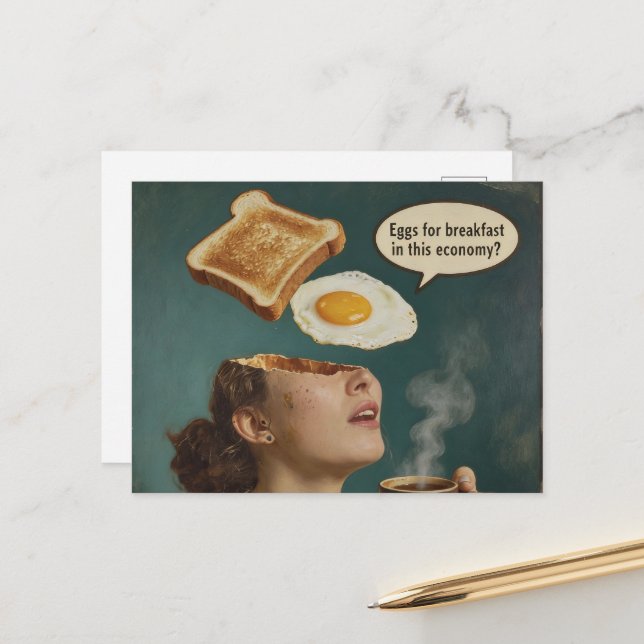 Surrealistiska ägg till frukost i denna ekonomi Re Vykort (Fram/Back In Situ)