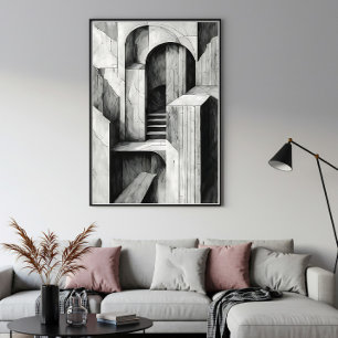 Surrealistiska arkitektoniska trappor och valv i m poster