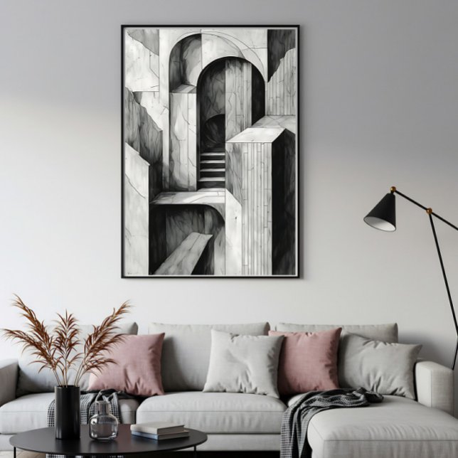 Surrealistiska arkitektoniska trappor och valv i m poster (Skapare uppladdad)