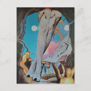 Surrealistiska ben i spets och klackar collage vykort