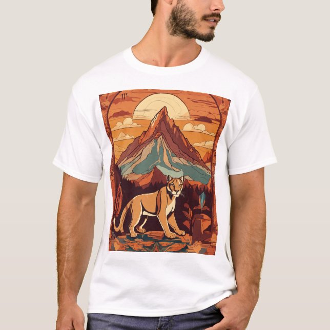 Surrealistiska berg Lejon med Native American Sy T Shirt (Framsida)