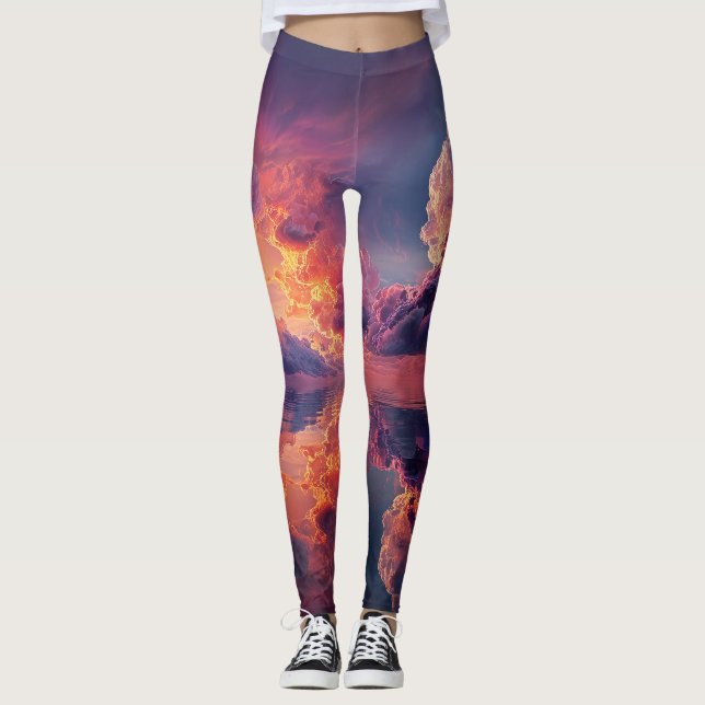Surrealistiska dramatiska moln med eldigt solnedgå leggings (Framsida)