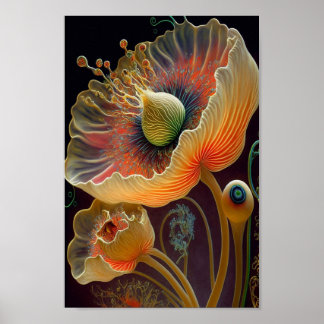 Surrealistiska fantasi-glödande blommor poster