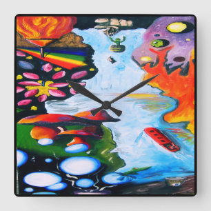 Surrealistiska Fantasy Mushroom Wonderland Fyrkantig Klocka