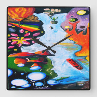 Surrealistiska Fantasy Mushroom Wonderland Fyrkantig Klocka