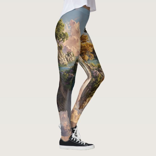 Surrealistiska Flytande Klippor Med Vattenfall Leggings (Höger)