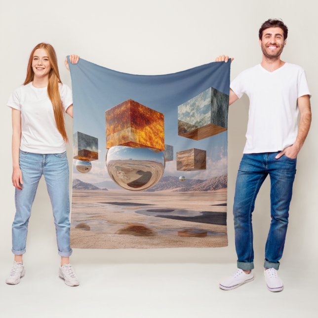Surrealistiska flytande kuber och reflekterande sf fleecefilt (På plats)