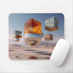 Surrealistiska flytande kuber och reflekterande sf musmatta