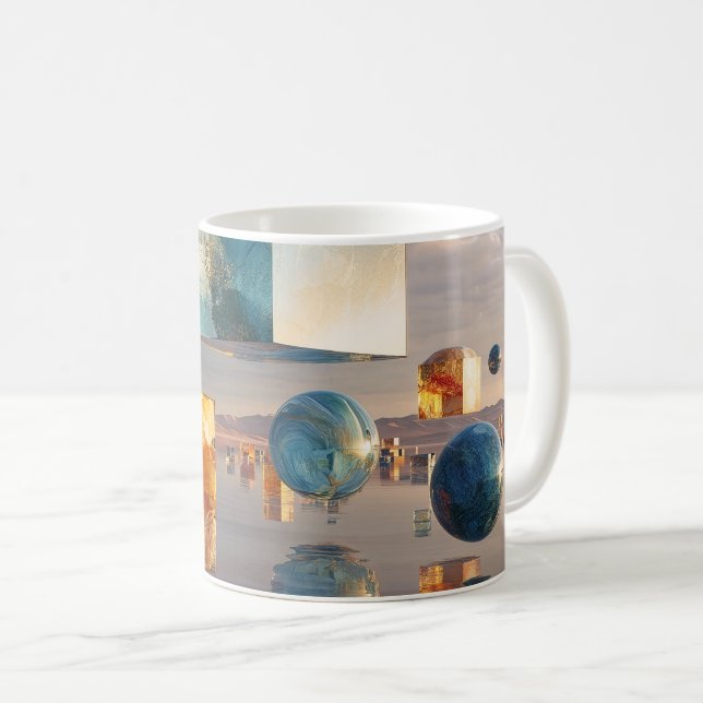 Surrealistiska flytande kuber och sfärer kaffemugg (Framsida höger)