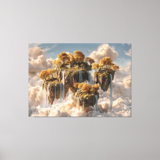 Surrealistiska Flytande Öar Med Gyllene Träd Canvastryck (Framsida)