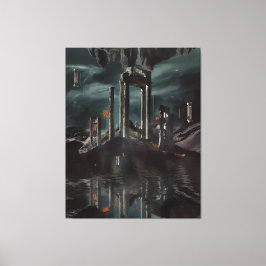 Surrealistiska Flytande Ruiner Obsidian Pool Canvastryck