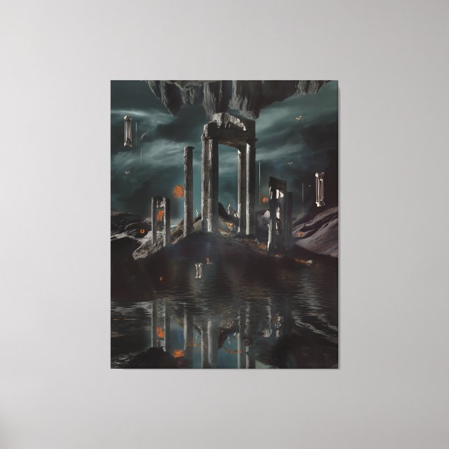 Surrealistiska Flytande Ruiner Obsidian Pool Canvastryck (Framsida)