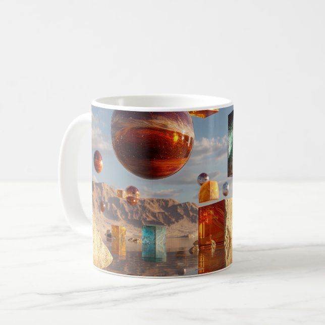 Surrealistiska Flytande Sfärer Och Kuber Kaffemugg (Framsida vänster)