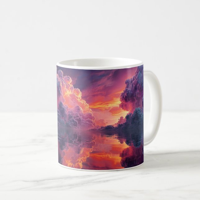 Surrealistiska glödande moln vid solnedgång reflek kaffemugg (Framsida höger)