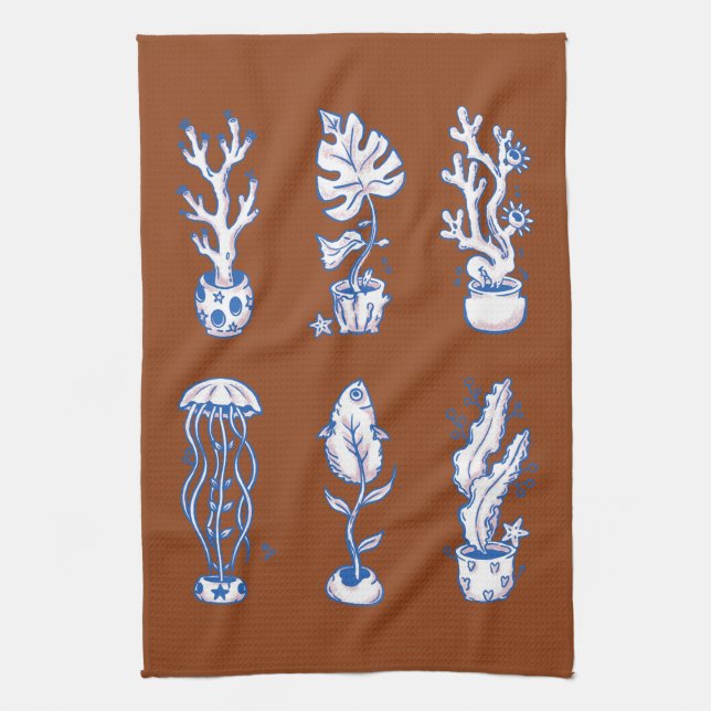 Surrealistiska havsbotaniska växter kökshandduk (Vertikal)