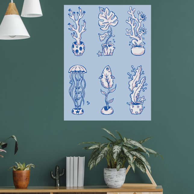 Surrealistiska havsbotaniska växter poster (Vardagsrum 1)