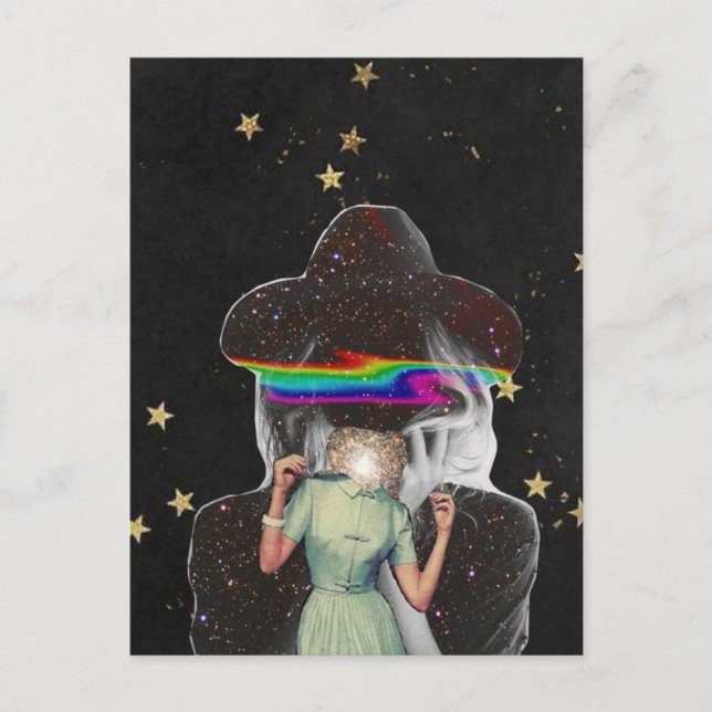 Surrealistiska Kvinnor och Stjärnor Collage Vykort (Framsida)
