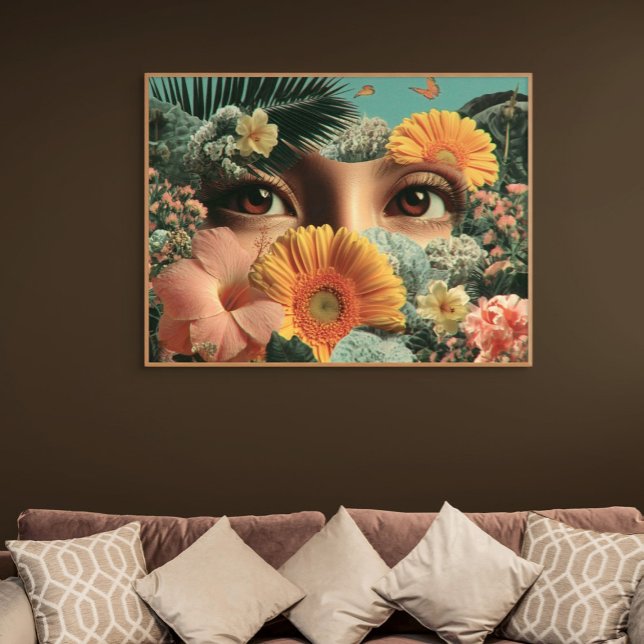 Surrealistiska ögon och blommor med fjärilar canvastryck (Surreal Eyes and Flowers with Butterflies)