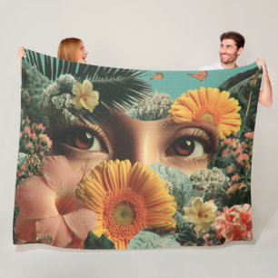 Surrealistiska ögon och blommor med fjärilar fleecefilt