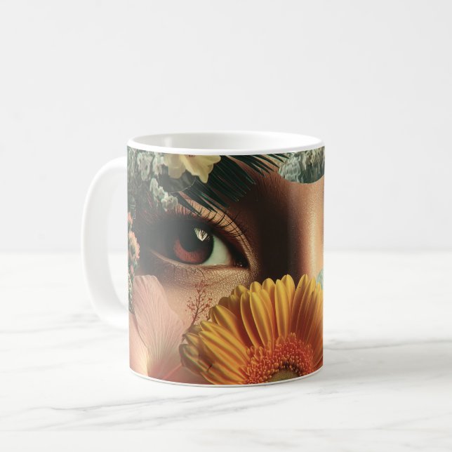 Surrealistiska ögon och blommor med fjärilar kaffemugg (Framsida vänster)